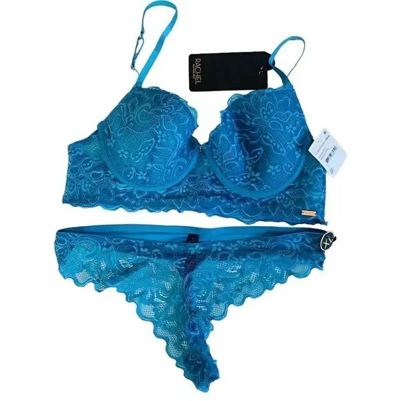 Rachel Roy Set Scallop Lace Lingerie Set Underwire Bra 38C Thong Panties XL NWT - Picture 11 of 13